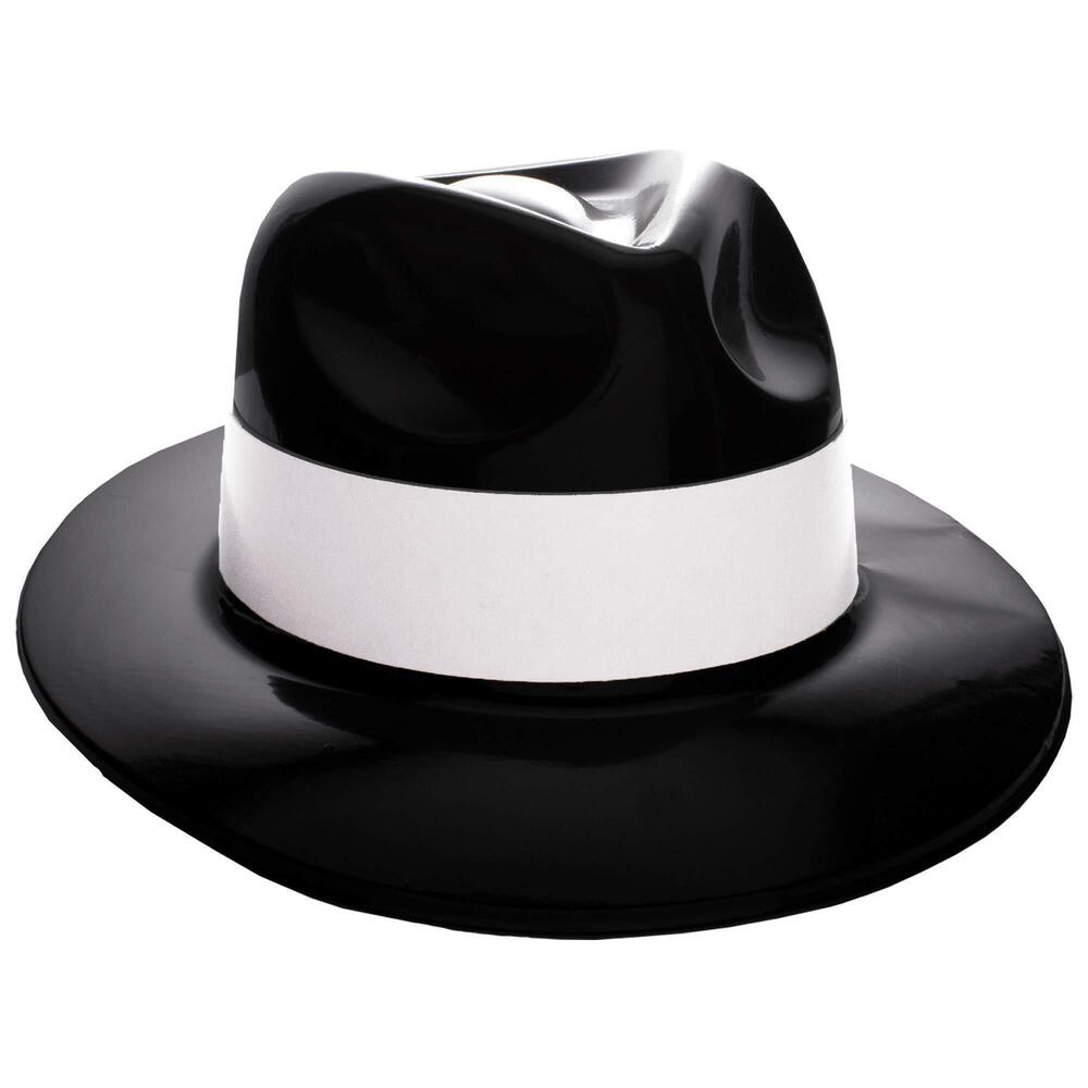 1603 New Years Ever 2025 Plastic Gangster Fedoras - 12 Pack - Black